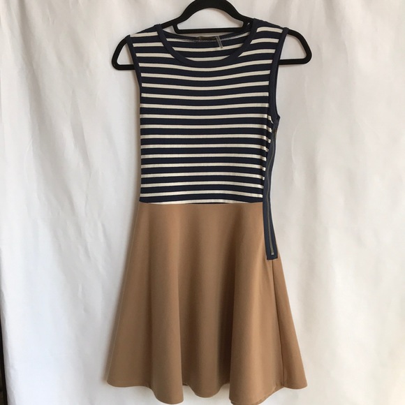 THML Dresses & Skirts - THML navy & white stripe & tan fit & flare dress